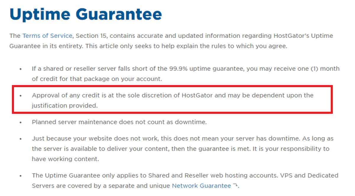 HostGator shady uptime guarantee