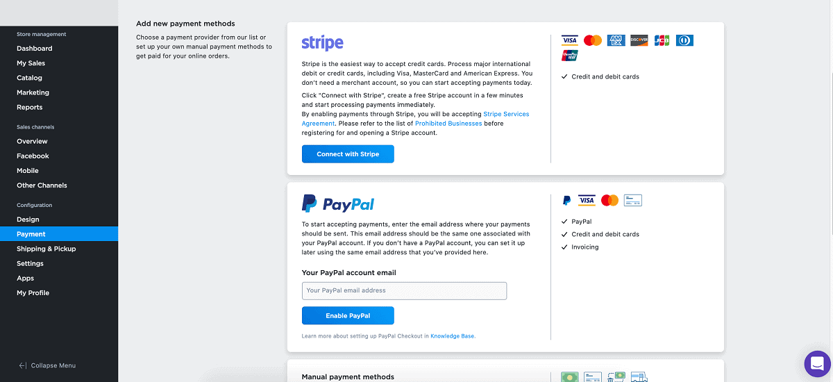 Add payment methods for your online store