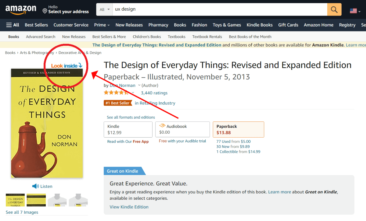 amazon offers look inside option for books