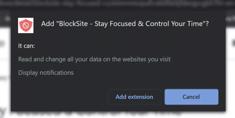 blocksite confirmation prompt to add this extension