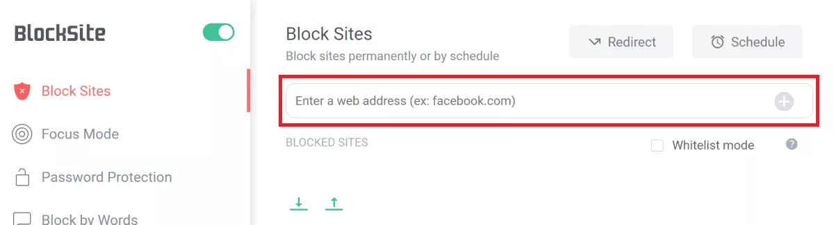 blocksite lets you enter url address to block