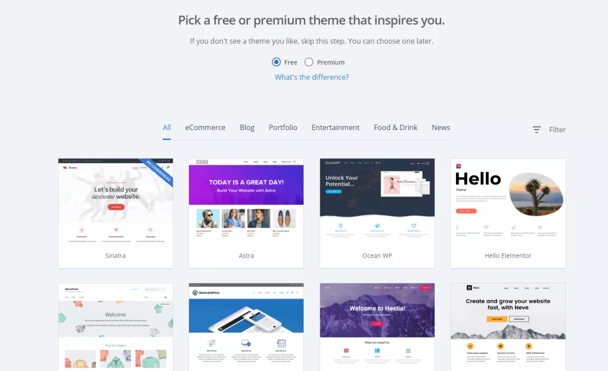bluehost offers free or paid theme for website building
