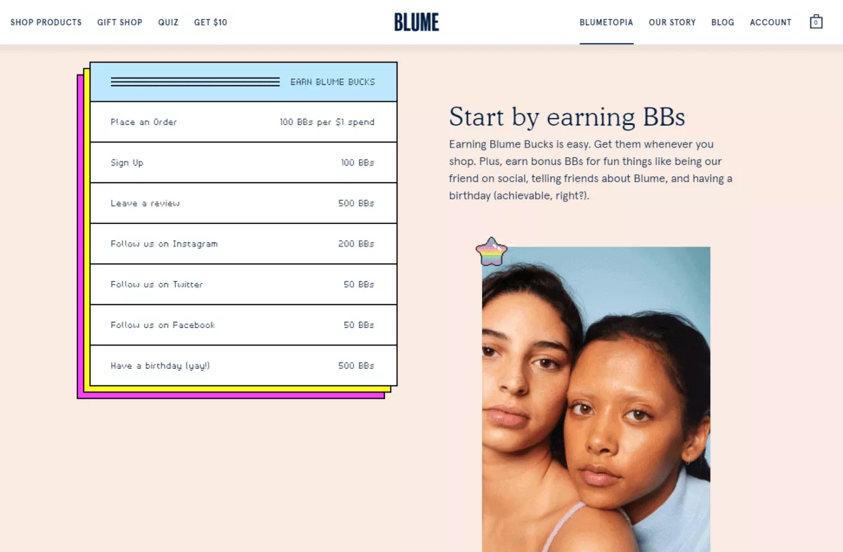 blume rewards their customers with loyalty program