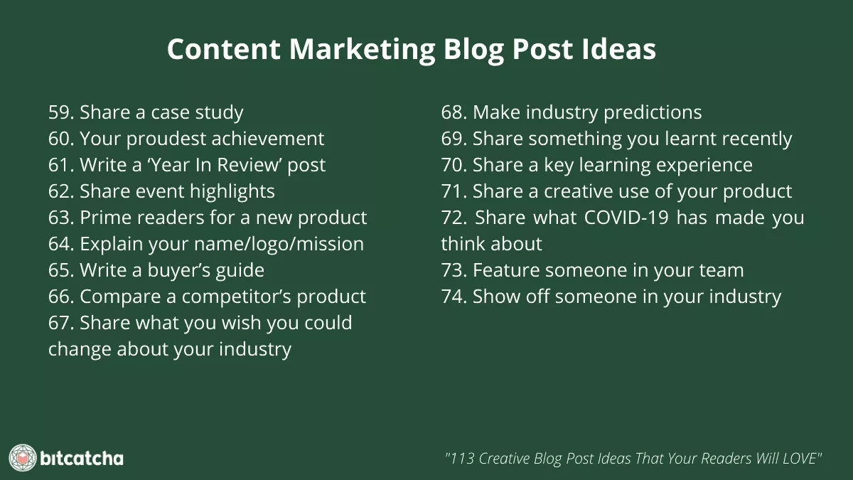 list of 16 content marketing blog post ideas