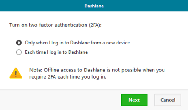 dashlane 2fa additional settings