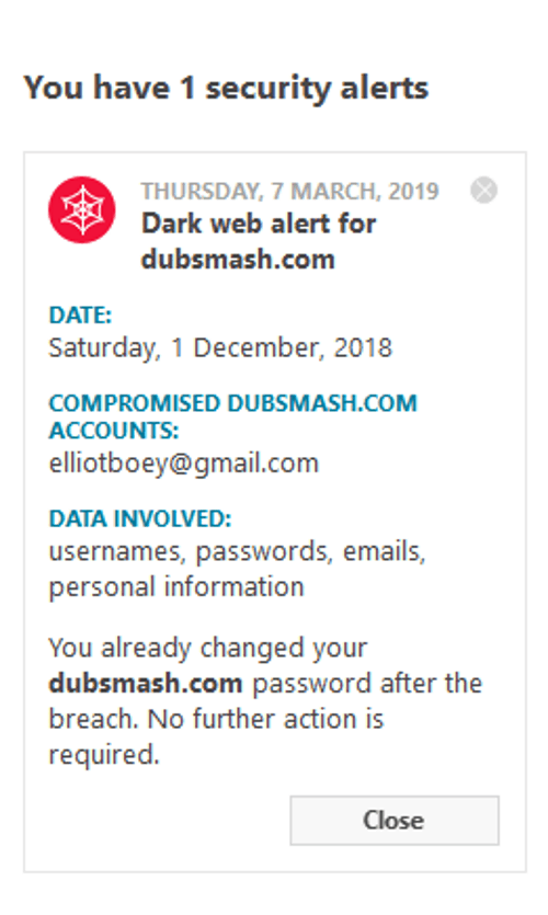 dashlane provides security alerts