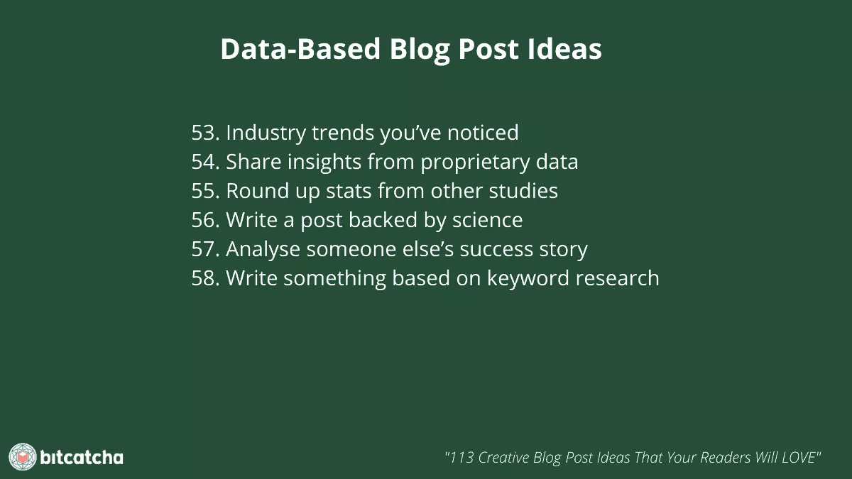 list of 6 data-based blog post ideas