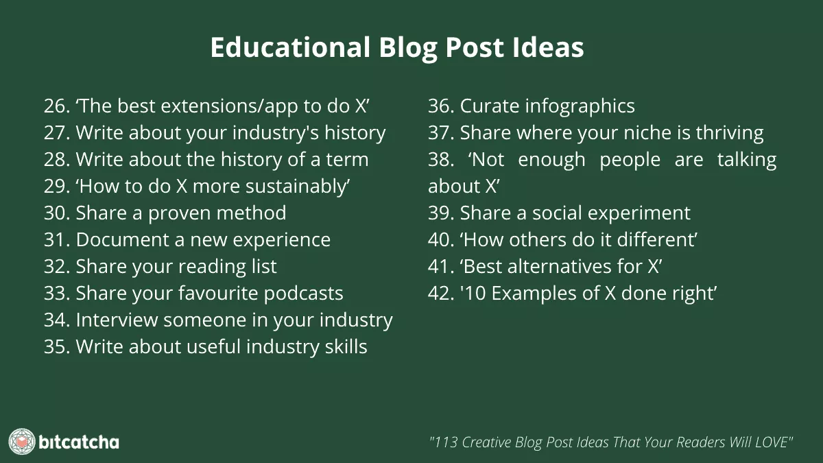 list of 17 educational blog post ideas