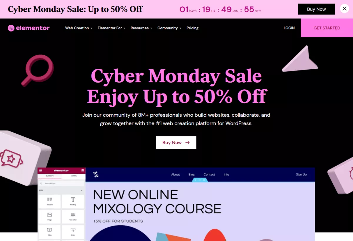 elementor cyber monday 2021 50% OFF