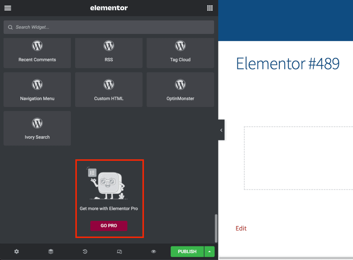 go elementor pro within its editor