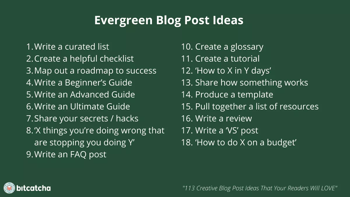 list of 18 evergreen blog post ideas