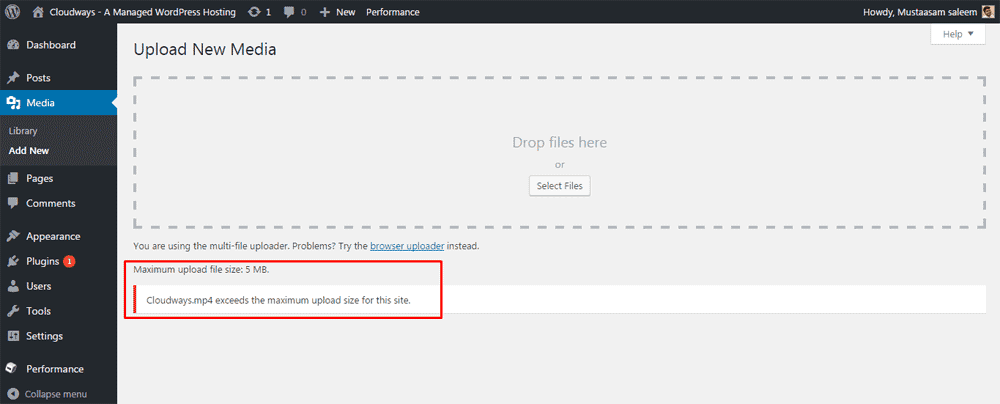 File Size Error on WordPress