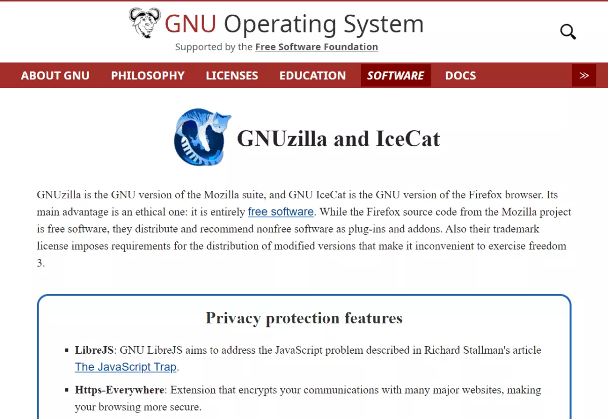 gnu icecat browser homepage