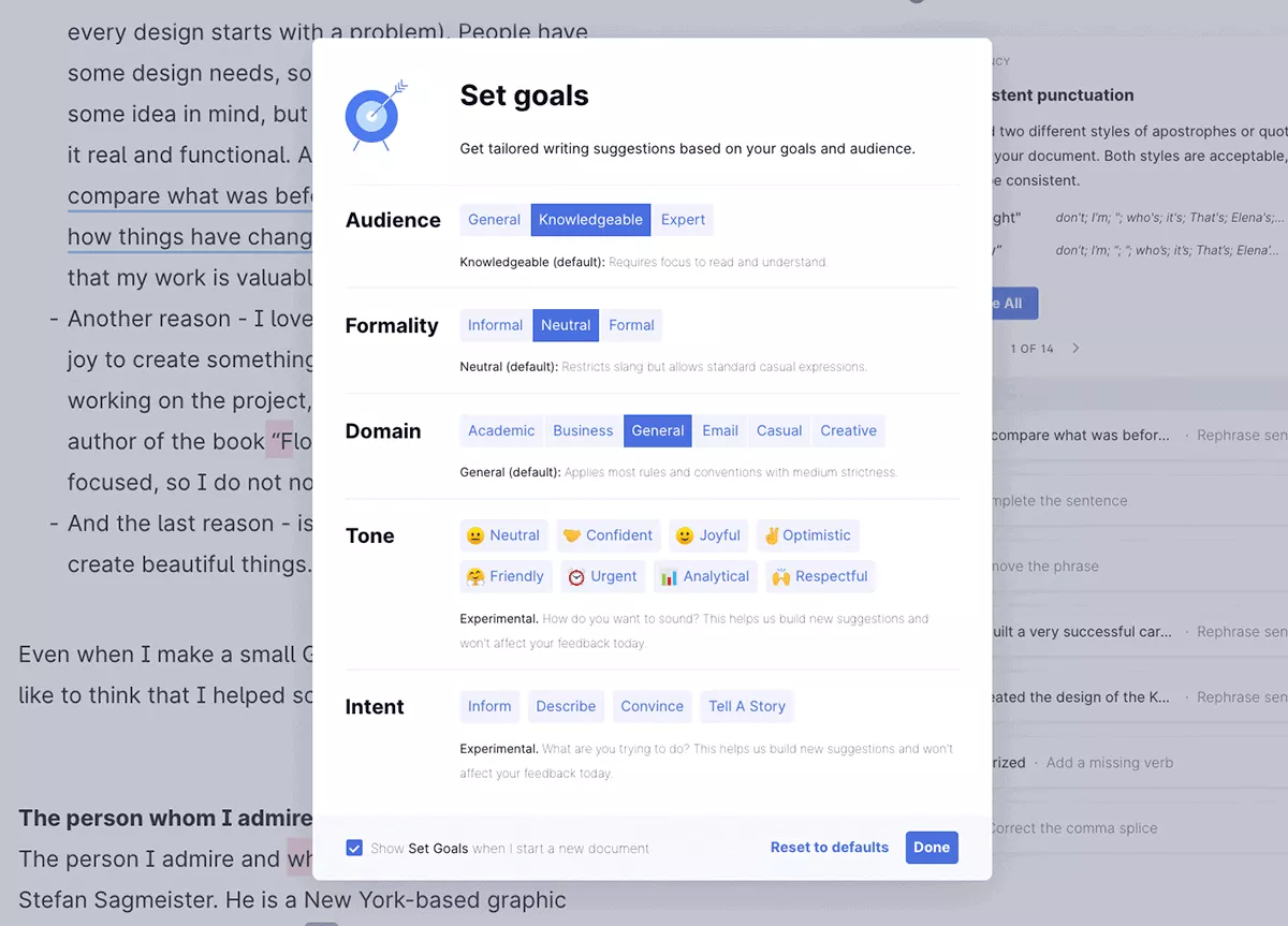 grammarly premium lets you set goal audience tone for optimal writing
