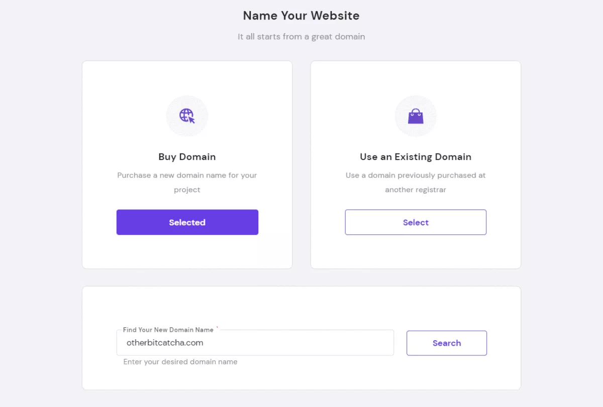 hostinger asks to buy or select a domain name for your website