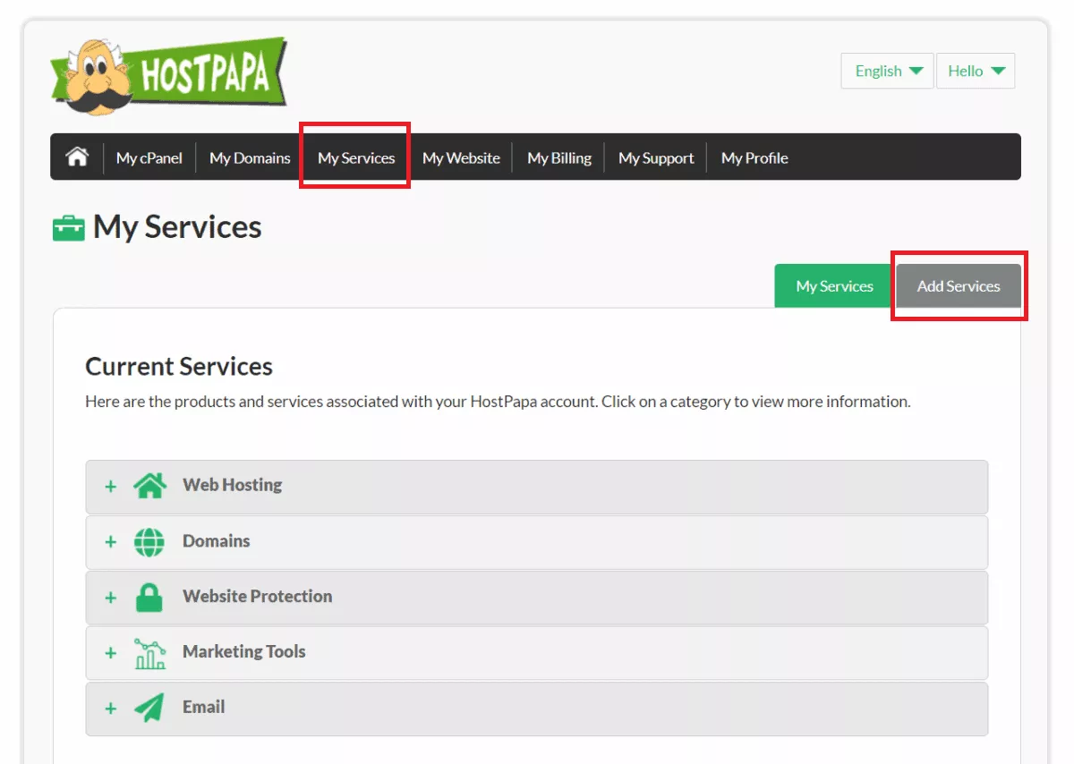 access all important function in hostpapa dashboard