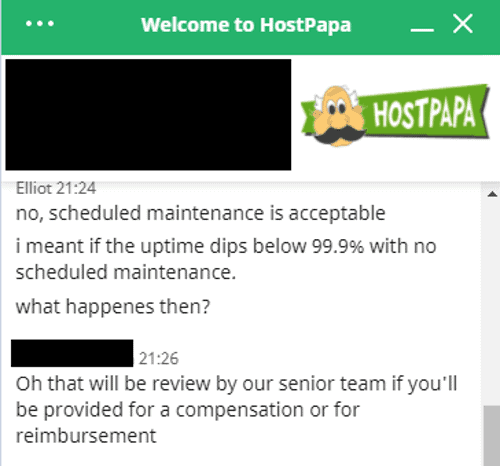 hostpapa down time compensation is not guaranteed