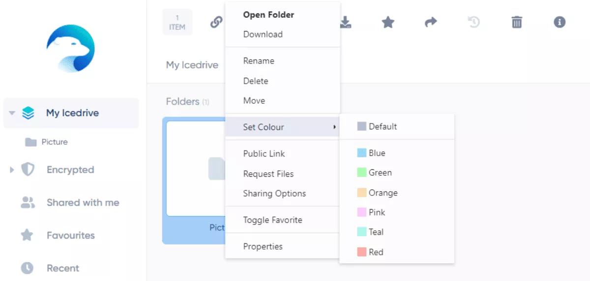 Icedrive folder color options