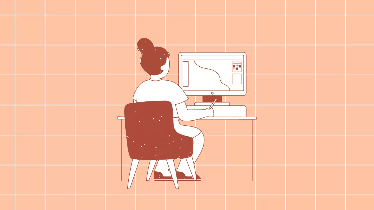 a cartoon of a woman sitting in front of a computer
