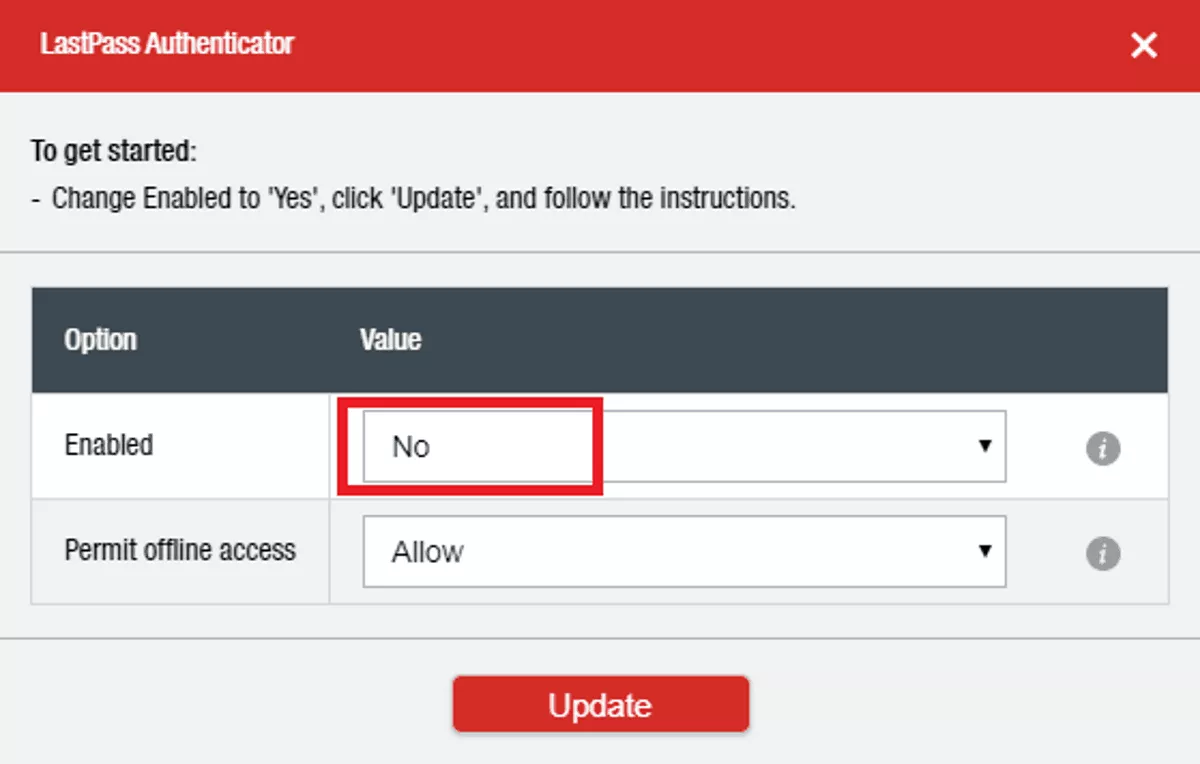 enabling authentication on lastpass