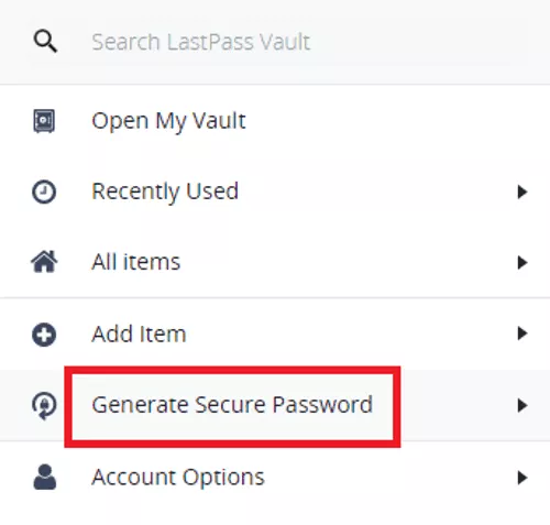 click on generate secure password to access lastpass password generator