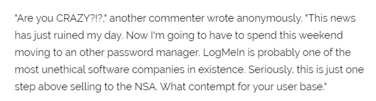 user rant on LogMeIn acquisition over LastPass