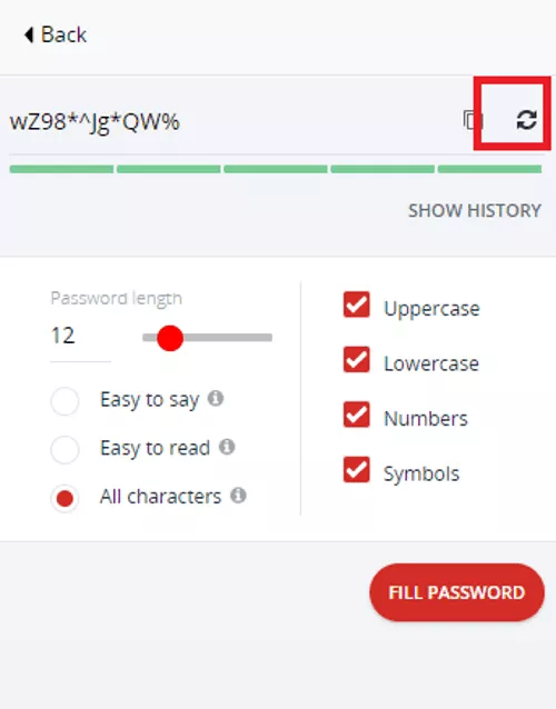 lastpass set password parameter and refresh for updated password