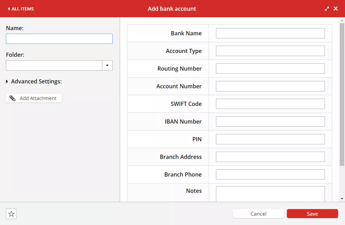 lastpass can store bank account details