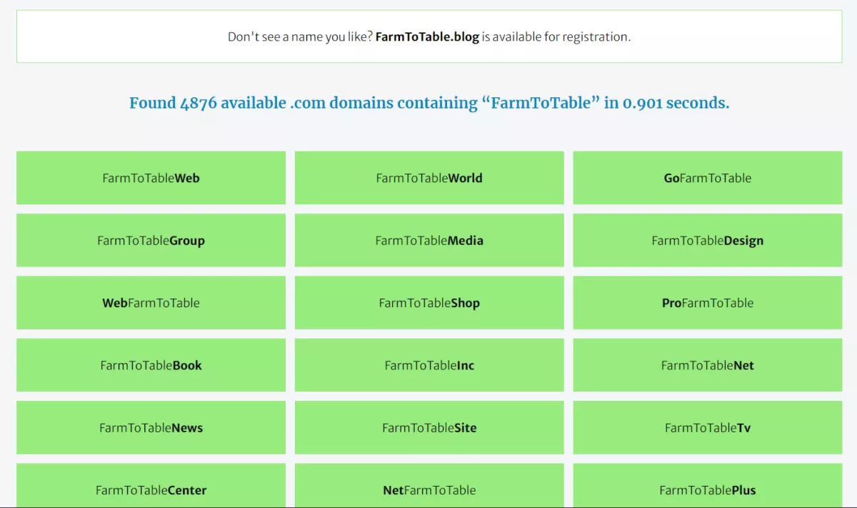 lean domain search generate name ideas with keyword farm to table