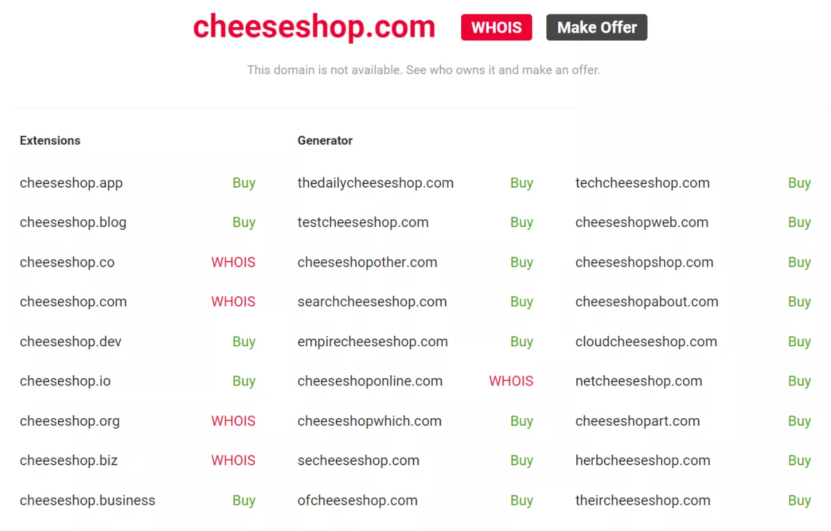 nameboy generate name ideas with keyword cheese shop