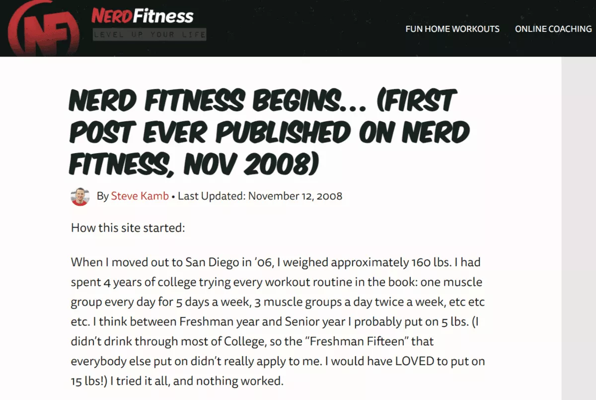nerdfitness first blog post