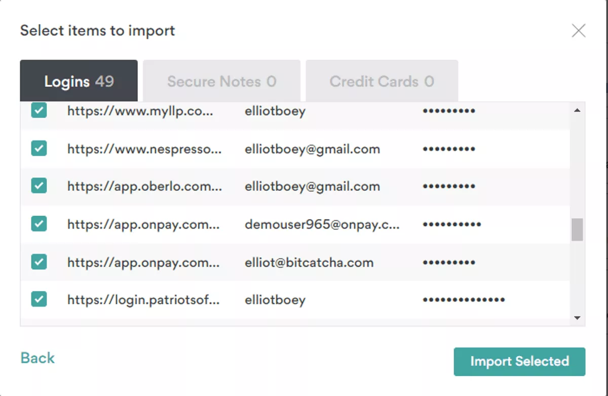 nordpass lets you select which password to import