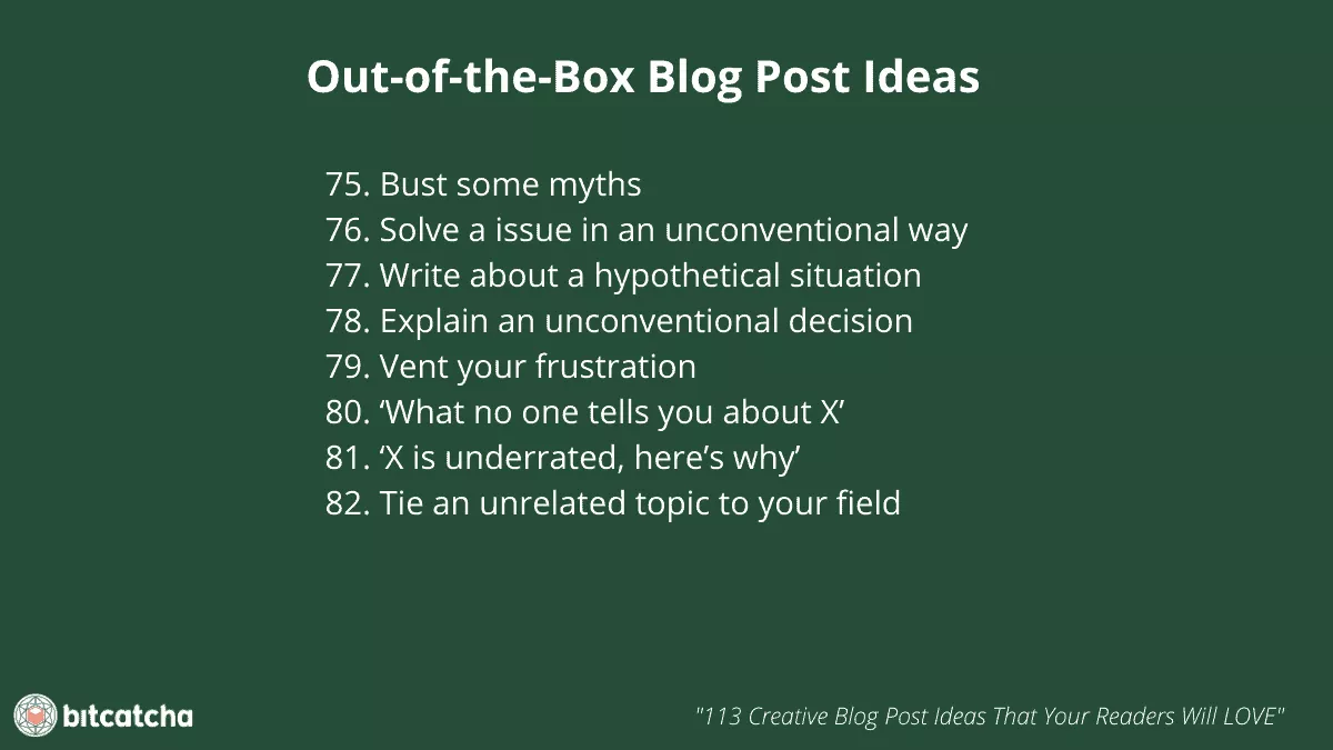 list of 8 out of the box blog post ideas