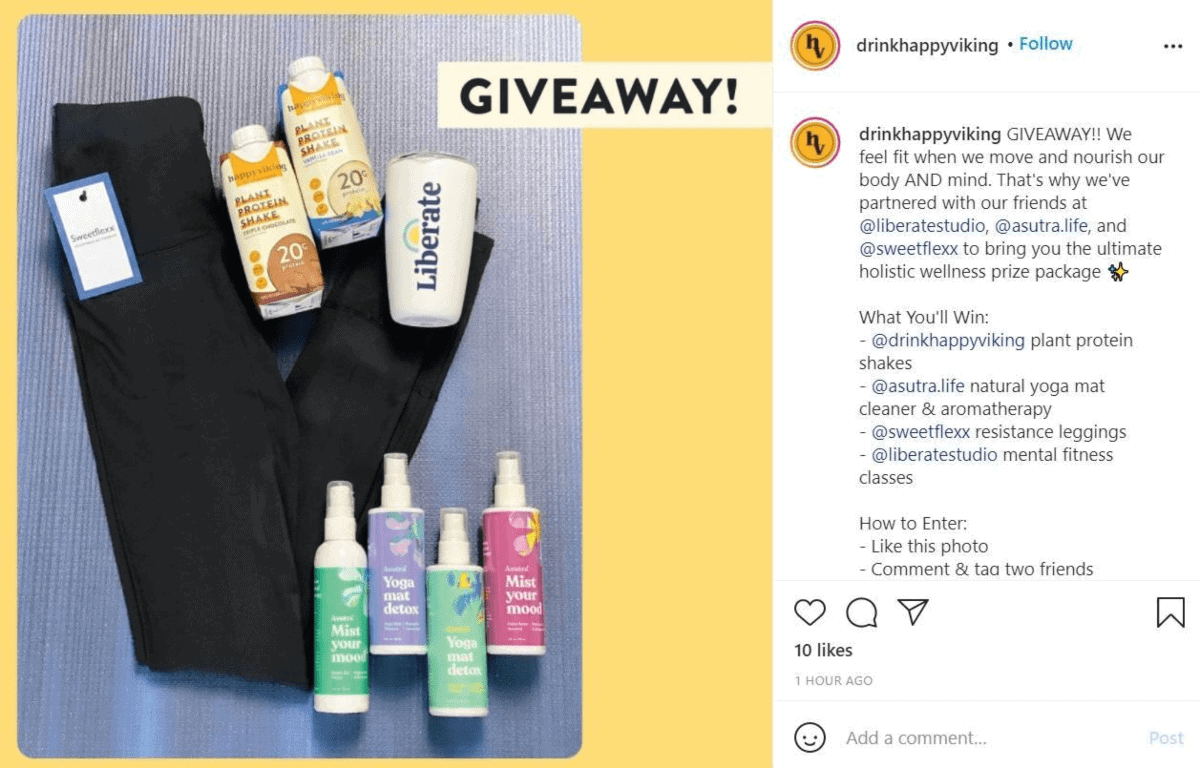 do giveaway with relevant brands to market your own product