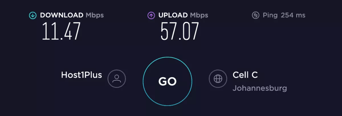 speed test in south africa with pia vpn