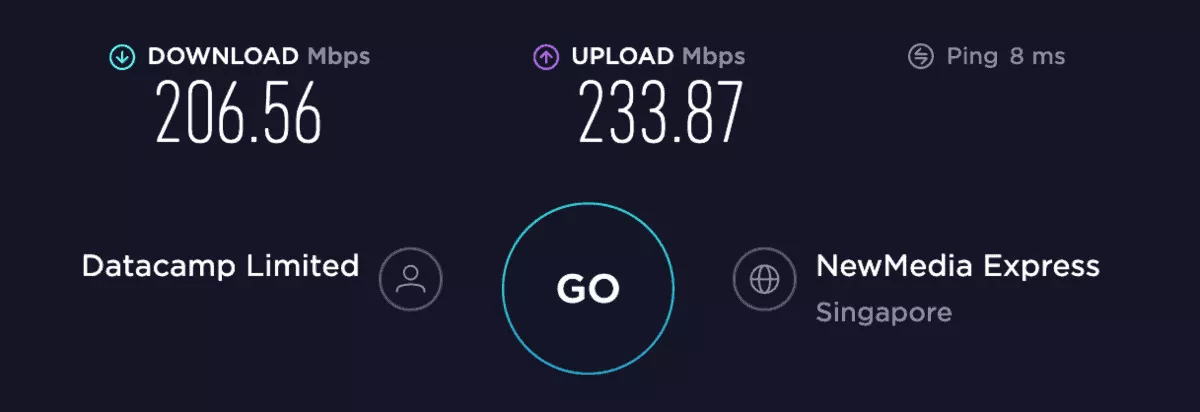 speed test in singapore with pia vpn