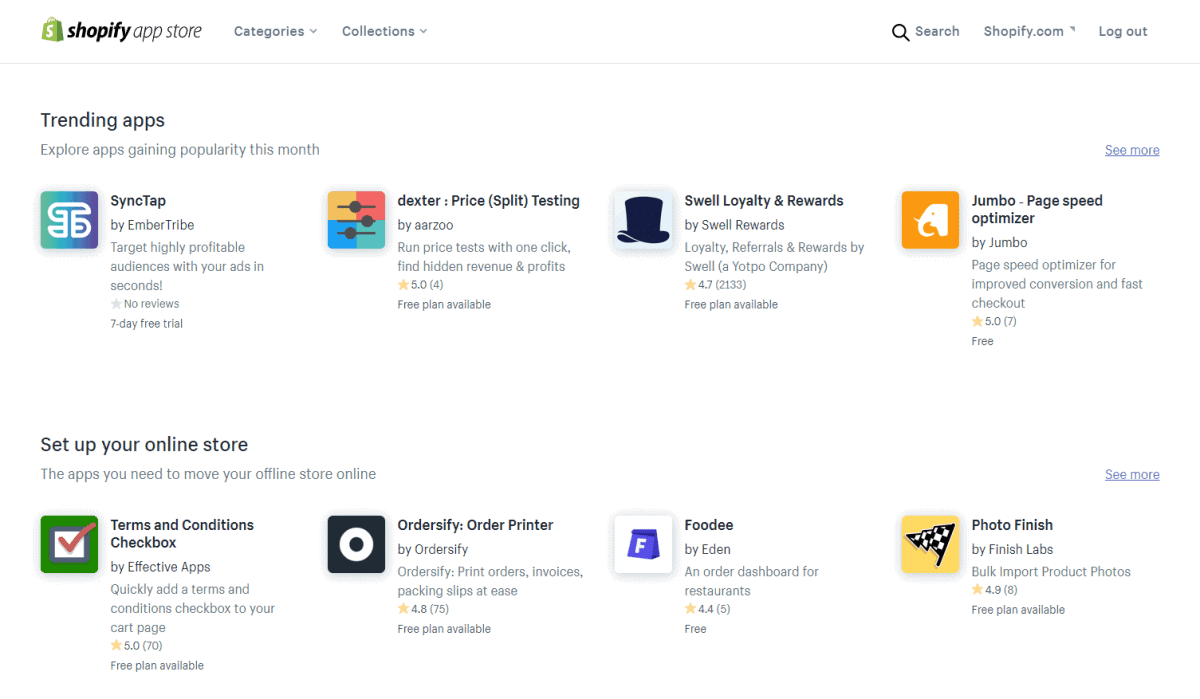 shopify has extensive app store