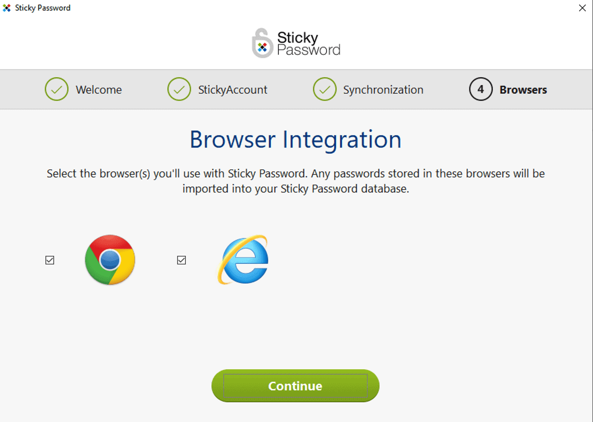 sticky password intergrate with web browsers