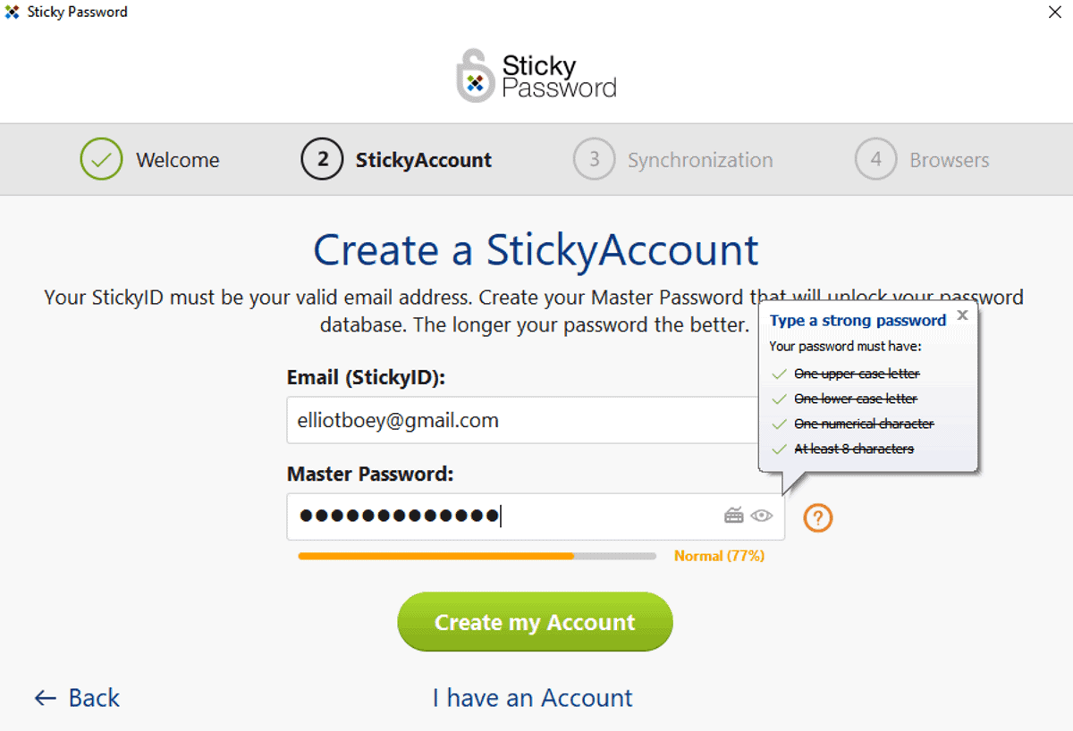 sticky password prompts to set master password