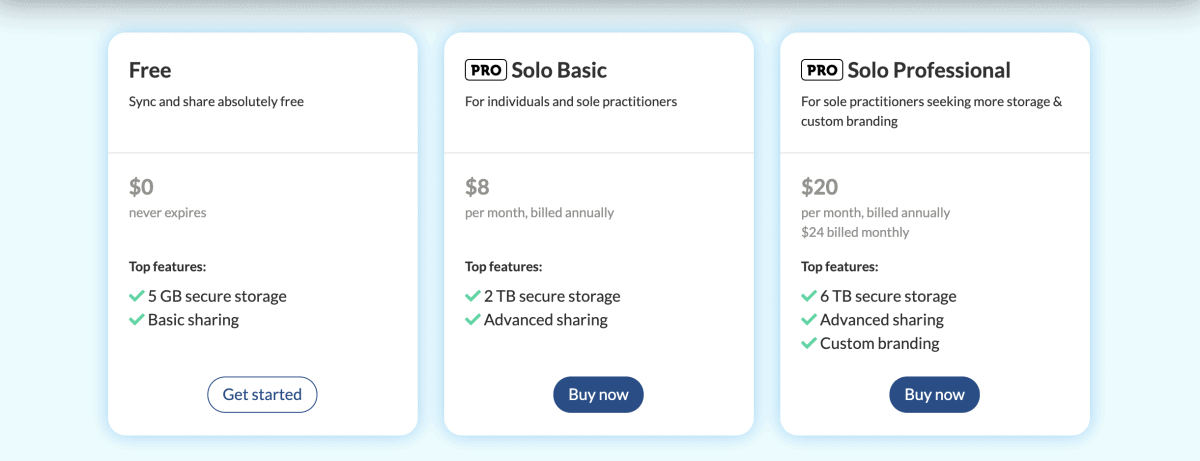 Sync.com Personal Plans & Pricing