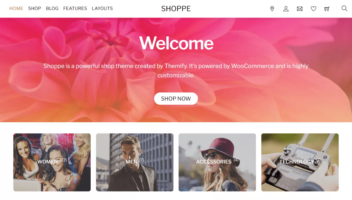 shoppe theme for woocommerce store on themify