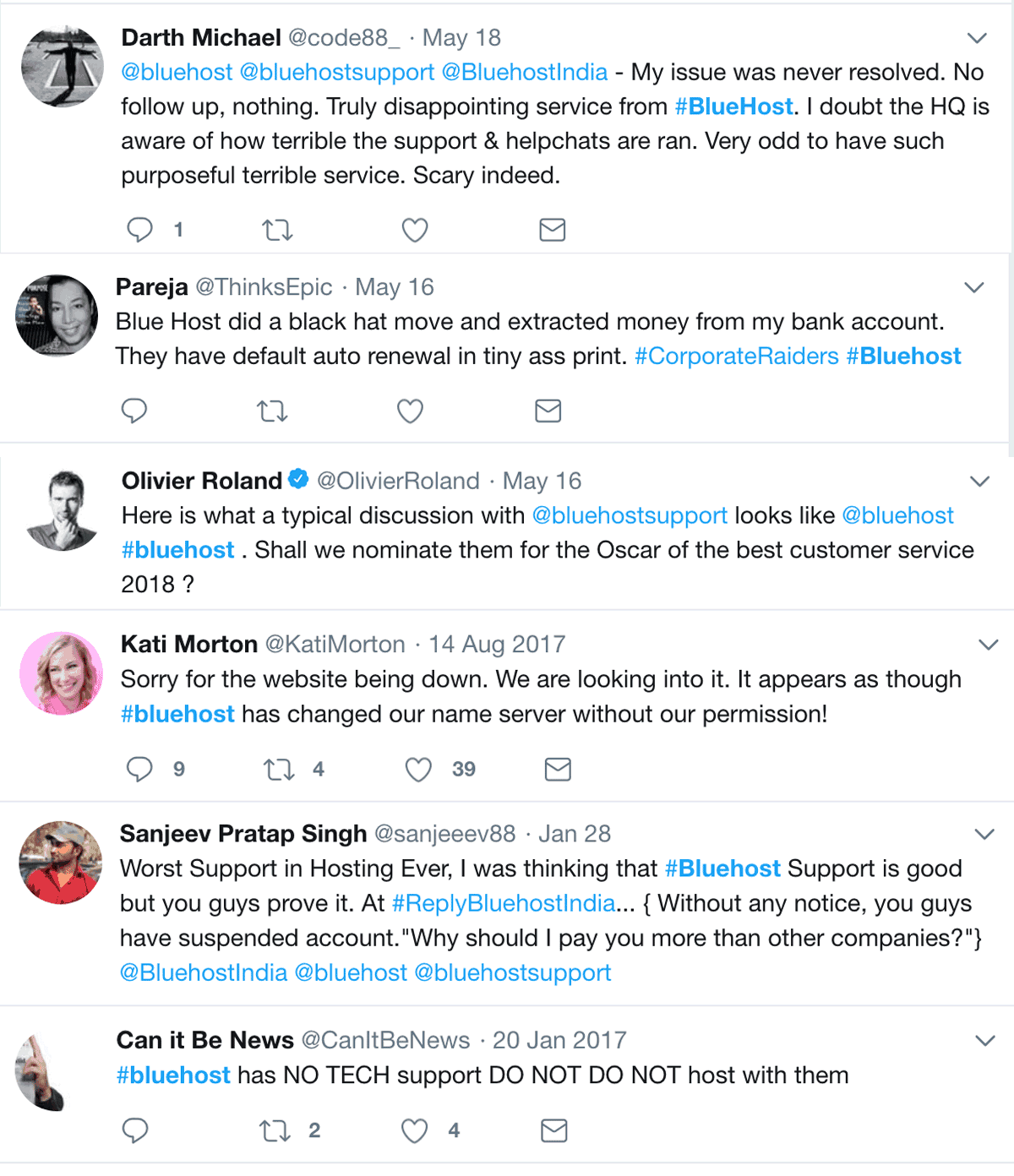Twitter Opinion on Bluehost