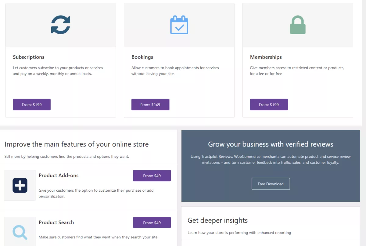 paid and free extensions available from woocommerce