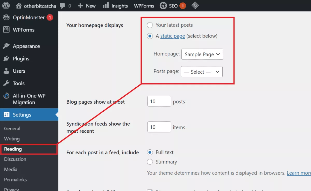 setting your wordpress site homepage as static page