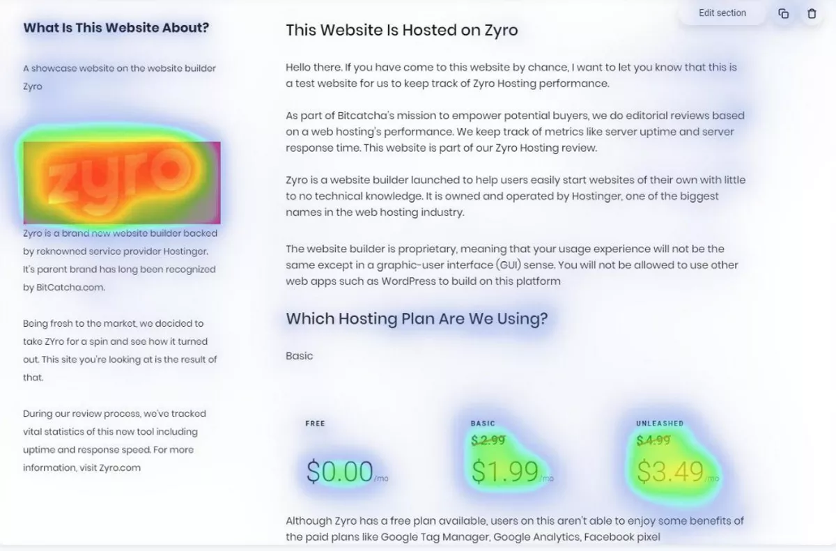 zyro ai heatmap shows you where to focus on building your web page