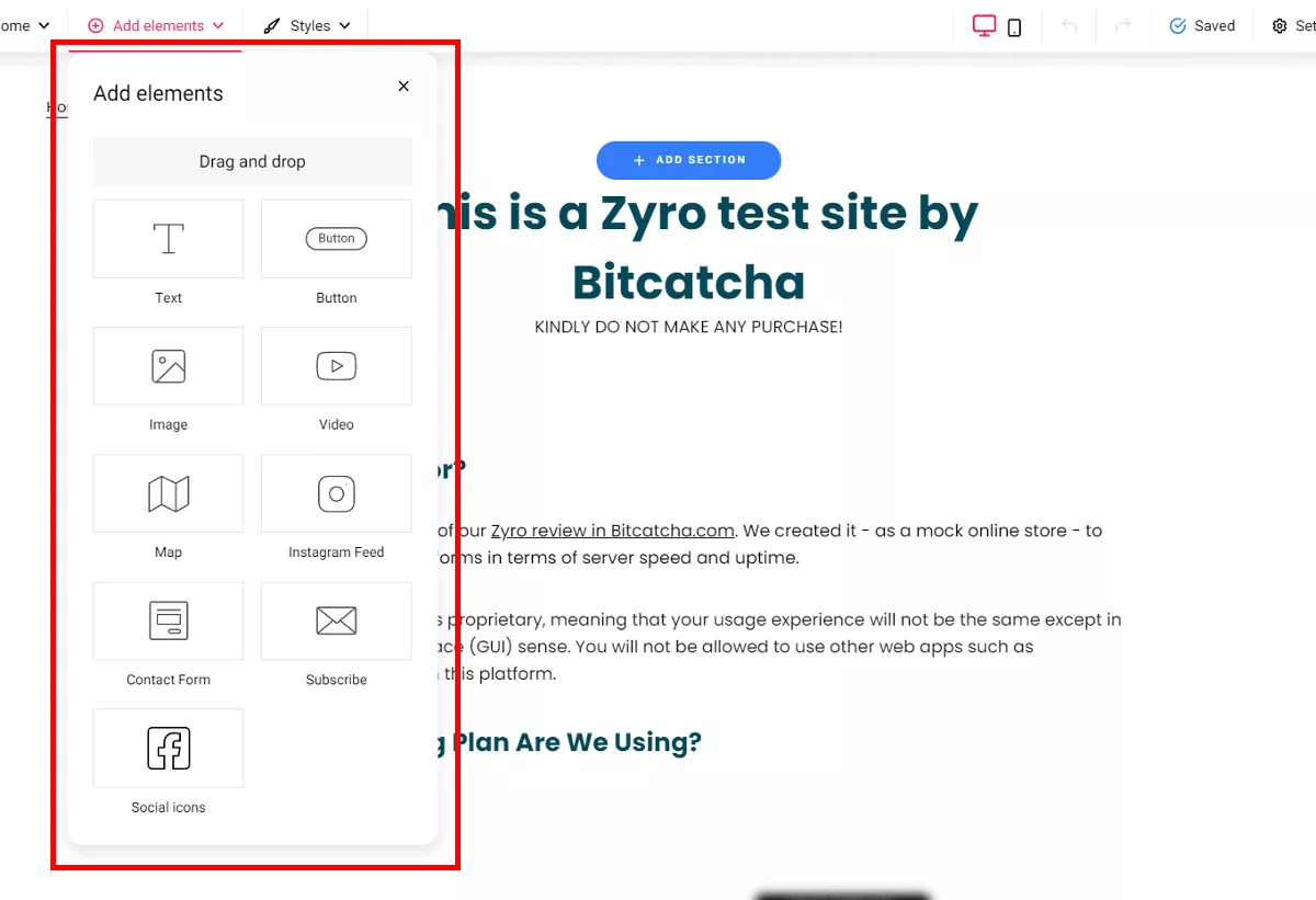 zyro has simple elements for customizing a blog