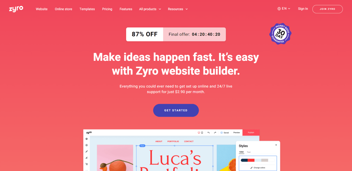 zyro lets you code a website easily